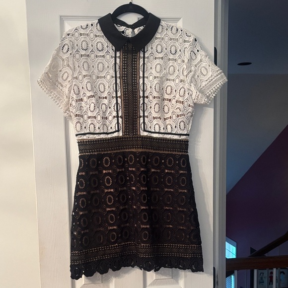 Self-Portrait Black and White Lace Mini Dress